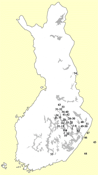 Heiskasten sukuhaarat merkittynä Suomen kartalle